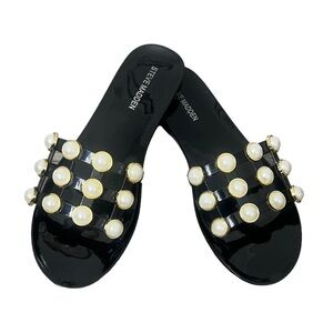 Steve Madden Black Jelly Slide Sandals With Pearl Accents - Size 41